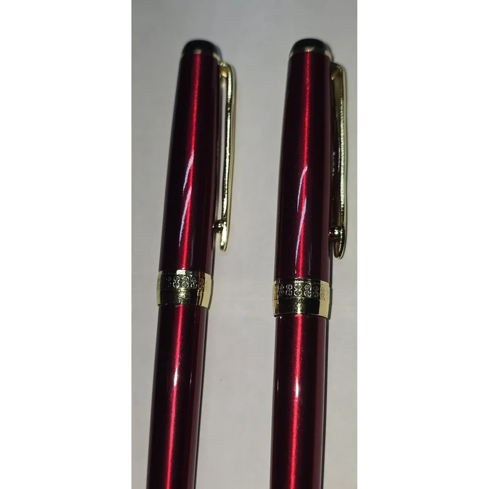 Bill Blass Manhattan Pen Set Burgundy Gold Ballpoint & Pencil Box